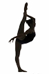 Ballerina poses in studio with a silhouette with leg above her head