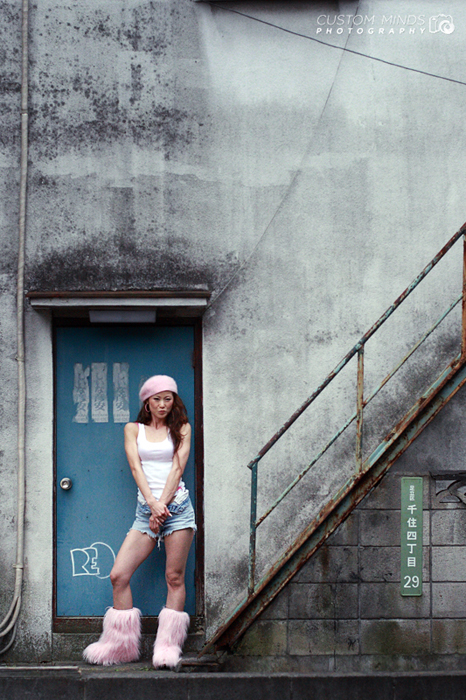 industrial background with japanese model in tokyo