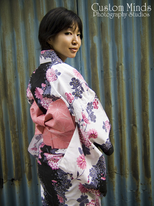 traditional kimono with metal background in tokyo japan