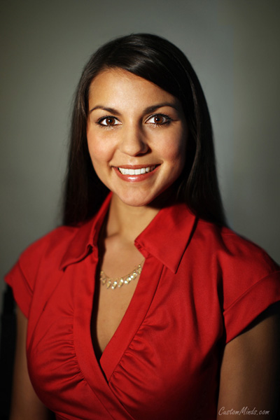 Houston studio portrait with woman in red outfit