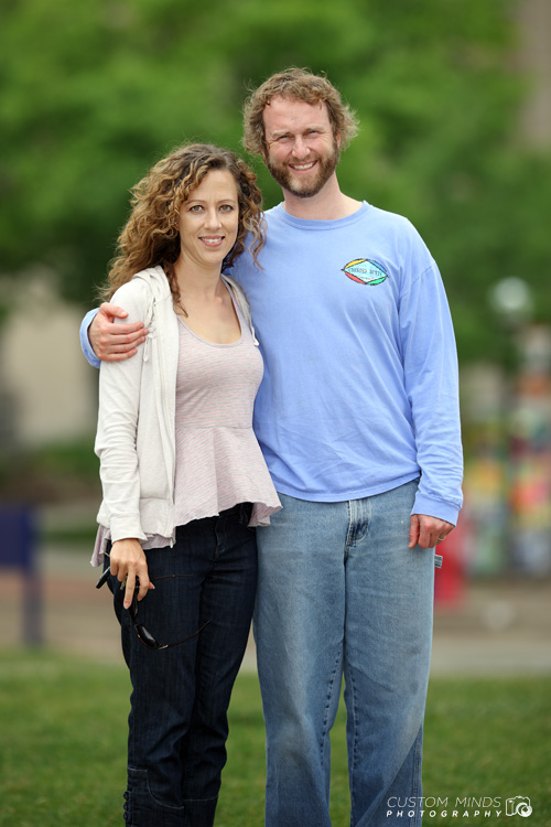 husband and wife at the university campus