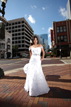 Smiling bride in downtown Houston Texas