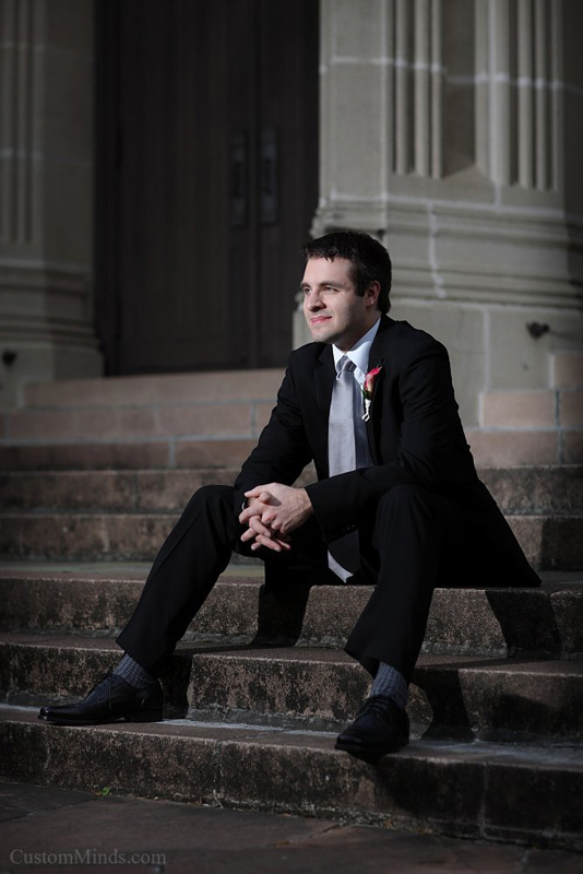 Groom waiting for his bride in downtown Houston