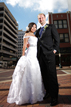 Bride and Groom walking around Downtown Houston