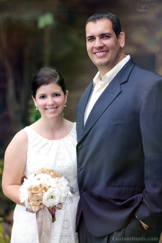 Bride and Groom in front of St Laurence Catholic Church in Sugarland Texas