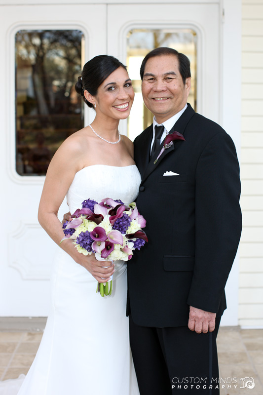 Father of the bride and his daughter smiling at the Allan House in Austin Texas
