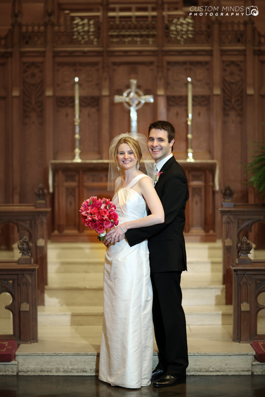 Bride and Groom pose at the First United Methodist Church in Austin