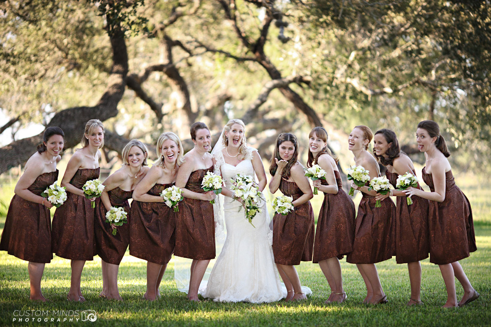 Bridal party laughing and having fun near Corpus Christi Texas