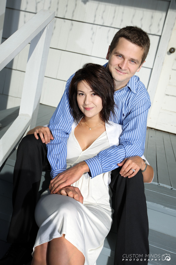 Couple holding each other at the Katy Heritage Park in Katy Texas