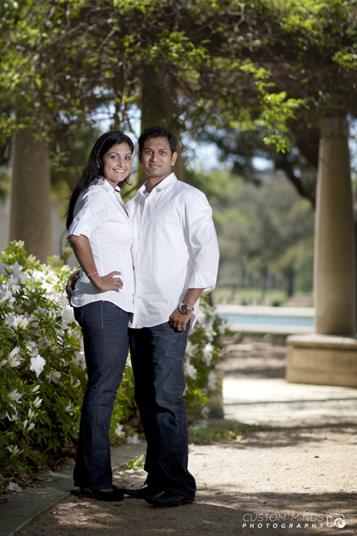 Couple posing during a Hermann Park engagement session