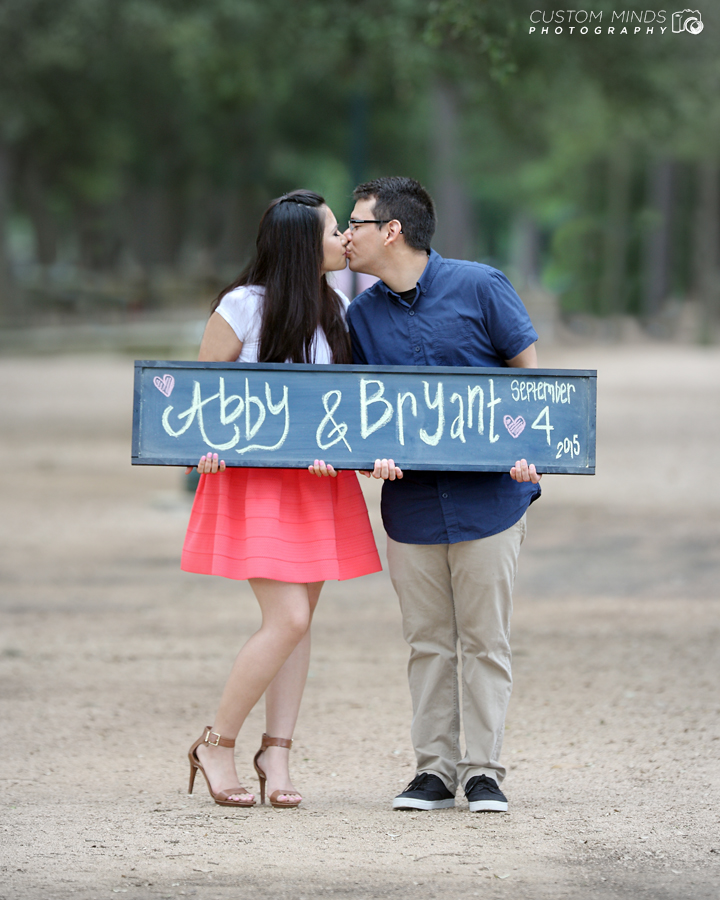 Save the Date portrait in Hermann Park