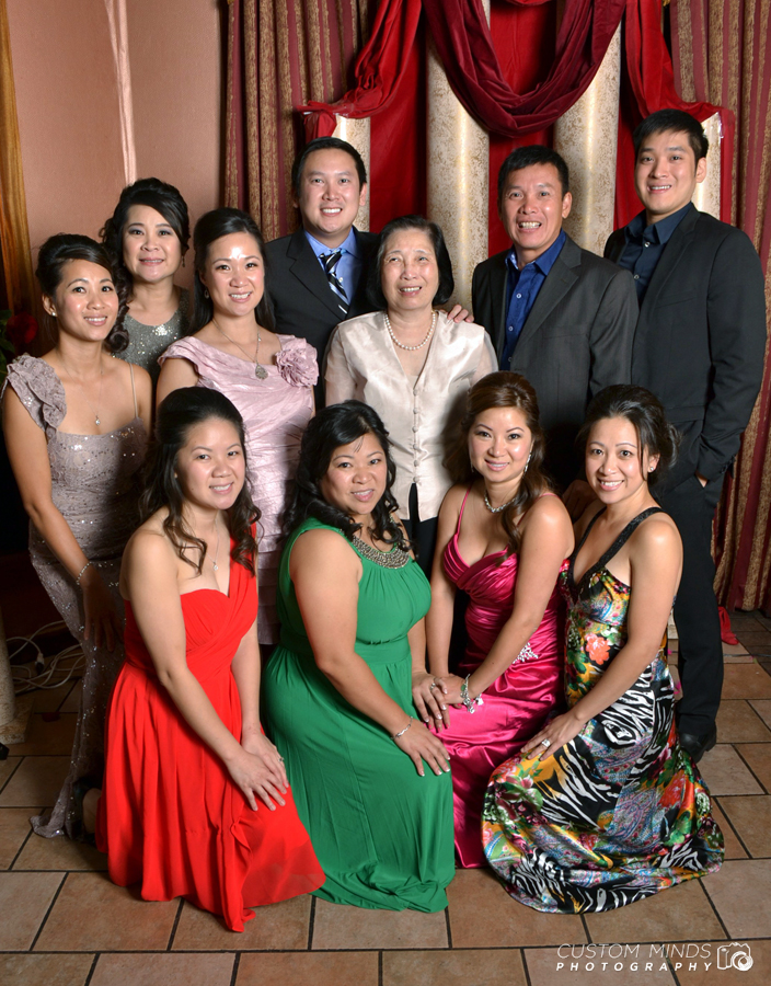 Family members pose at the wedding booth at Jasmine Asian Cuisine on Bellaire and Beltway 8