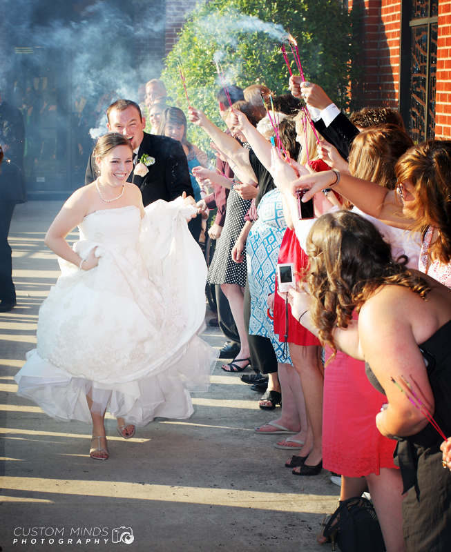 Grand exit with Bride and Groom and sparklers during their Spring Texas Wedding