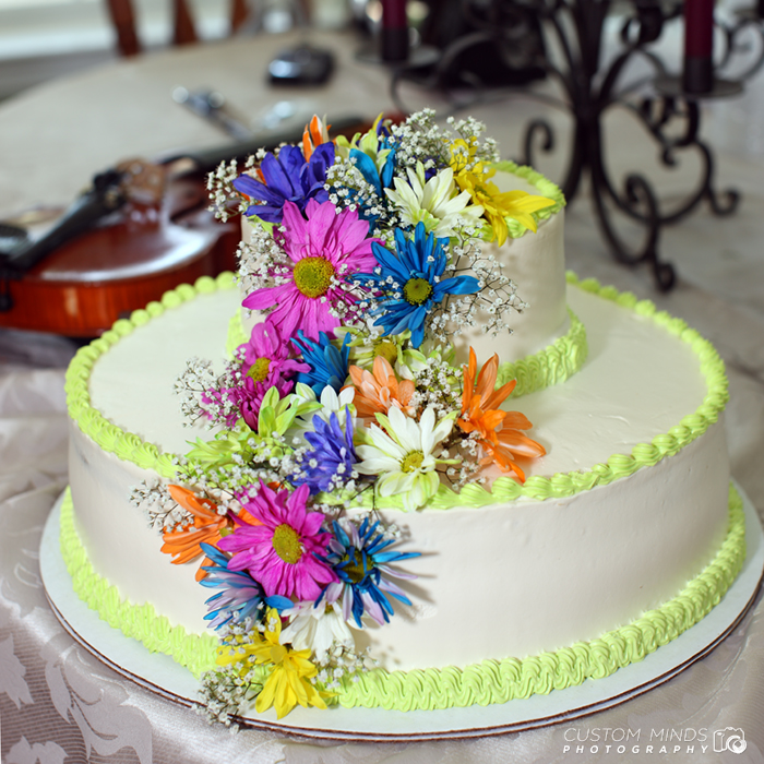 Home made wedding cake on display at a reception in Kingwood Texas
