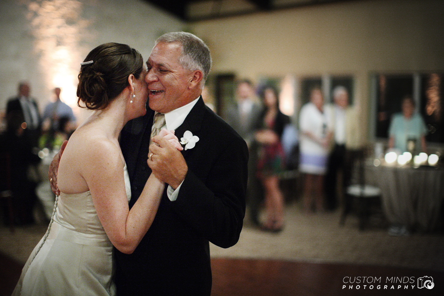Father of the Bride laughing during his first dance with the Bride in Richmond Texas
