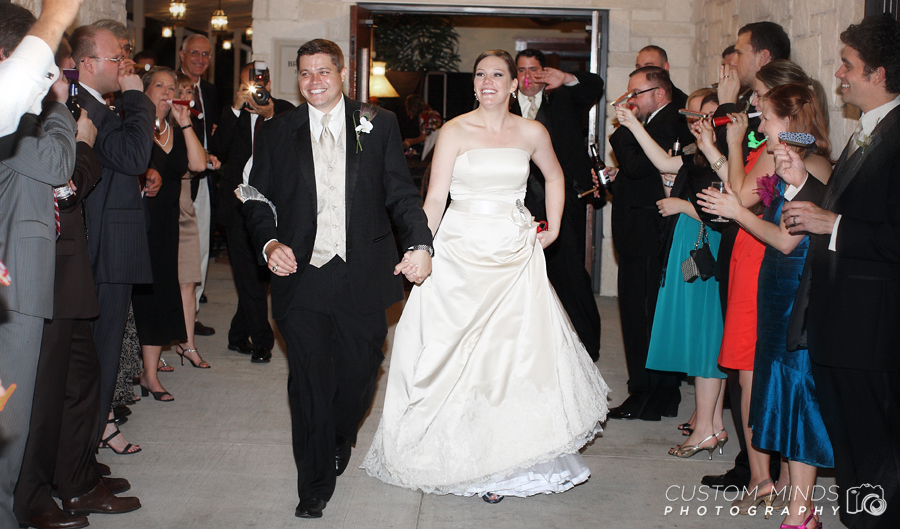 Grand exit with the Bride and Groom at Briscoe Manor in richmond Texas
