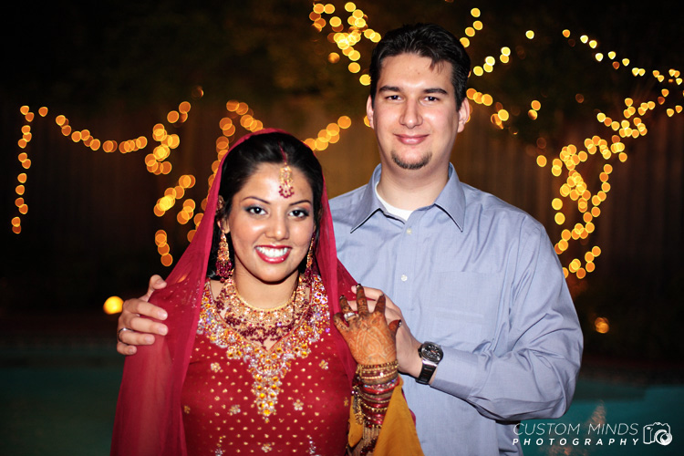 Husband and Wife smiling during the wedding reception in Dallas Texas